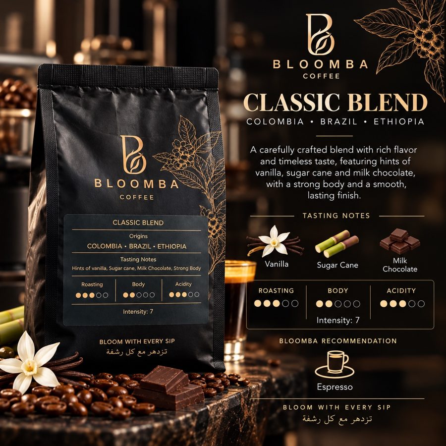 Classic Blend black bag with vanilla flower and chocolate